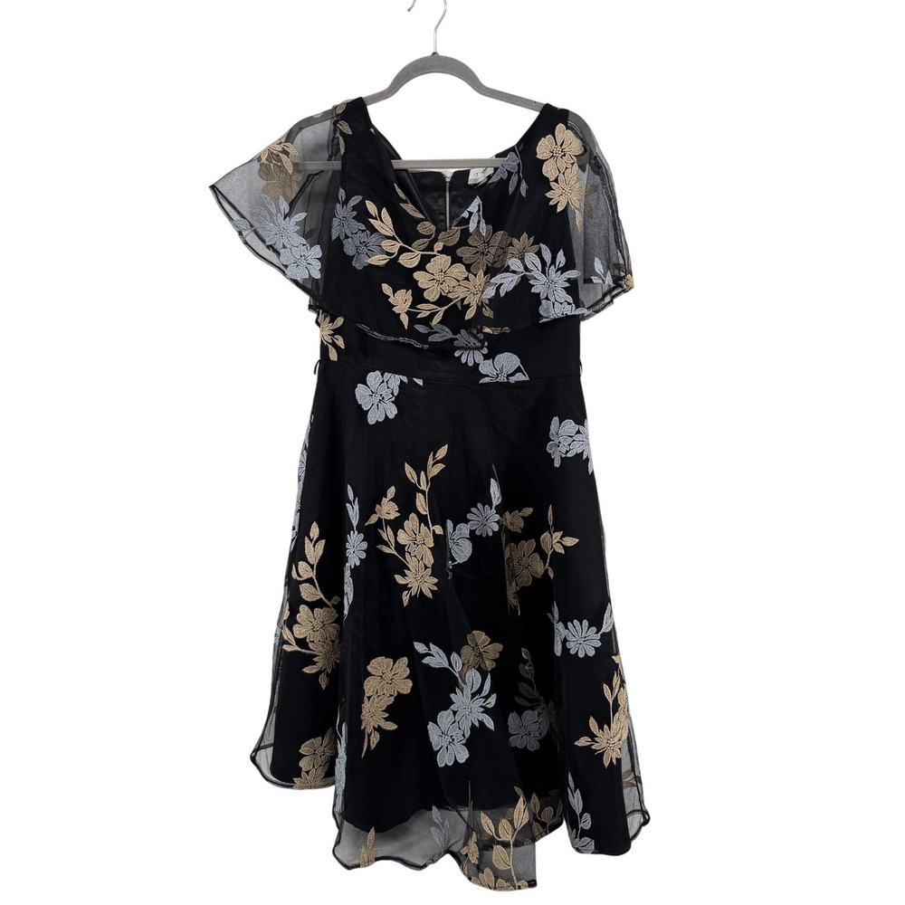 J. Taylor Dress Floral Embroidered 10 Black Womens Cocktail Wedding Guest Formal